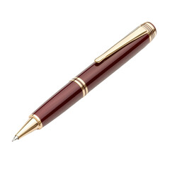 A sleek, elegant pen featuring a glossy maroon body and gold accents, designed for smooth writing.