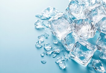 Ice Cubes on a Light Blue Background