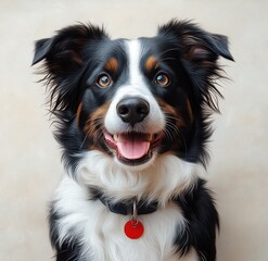 Fototapeta premium Hyper-realistic Border Collie portrait on white background with detailed fur for canine care and grooming