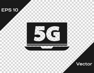 Black Laptop with 5G new wireless internet wifi icon isolated on transparent background. Global network high speed connection data rate technology. Vector