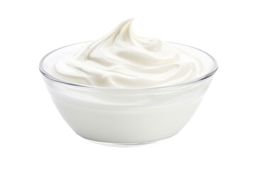 Bowl of fresh greek yogurt or sour cream isolated on transparent background.

