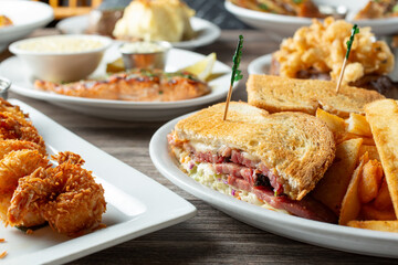 A view of a group of restaurant entrees.