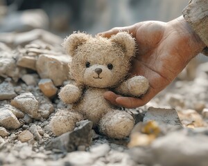 Emotional Support After Earthquake. Providing Emotional Support for Earthquake Survivors. How Emotional Support Helps Earthquake Recovery. A hand retrieves a forgotten teddy bear.