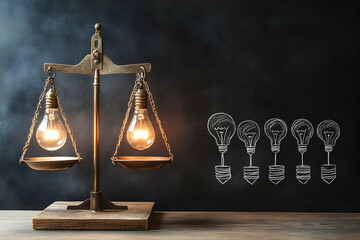light bulb on the left side of an unbalanced scale.