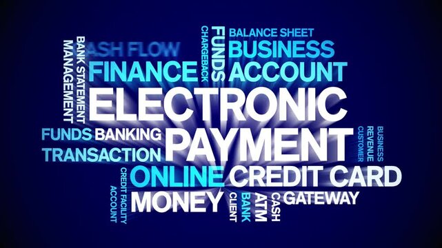 Electronic Payment animated word cloud;text design animation tag kinetic typography seamless loop.