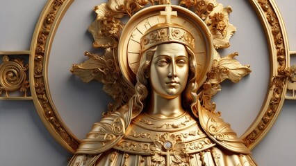 Obraz premium A golden monstrance featuring radiant rays extending from a central circular ampoule,