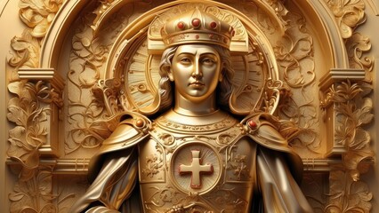 Obraz premium A golden monstrance featuring radiant rays extending from a central circular ampoule,