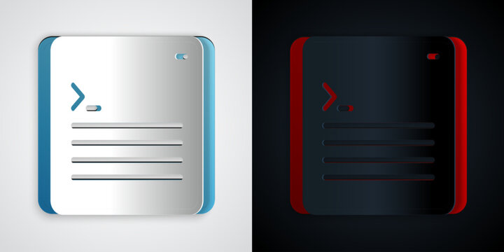 Paper cut Software, web developer programming code icon isolated on grey and black background. Javascript computer script random parts of program code. Paper art style. Vector