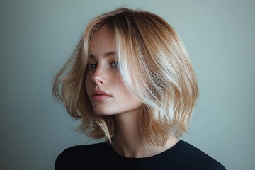 Fototapeta premium Blonde Shoulder Length Bob Haircut Modern Portrait