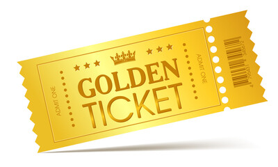 golden luxury event ticket on white background