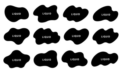 液体シェイプ　ゆるいフレーム　セット　抽象的　ふにゃふにゃ　波型　ベクター　イラスト　フラット　黒