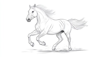 Obraz premium White horse galloping, white background, art illustration, design