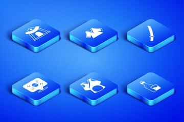 Set Soju bottle, Korean temple, Kimono, Location South, and Katana icon. Vector