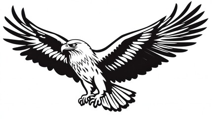 Fototapeta premium Black and white illustration of a soaring eagle. Possible use educational materials, nature posters