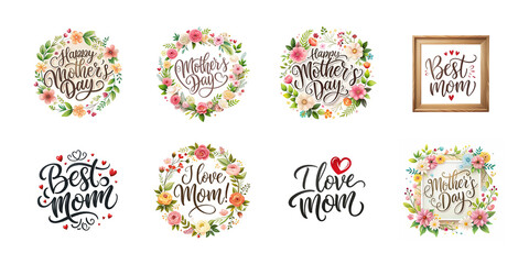 Fototapeta premium Happy Mothers Day Calligraphy Set Isolated on transparent background