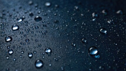 Durability & Beauty: Water Drops on Dark Blue Waterproof Fabric
