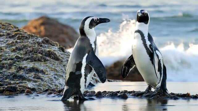 two penguins on the rocks