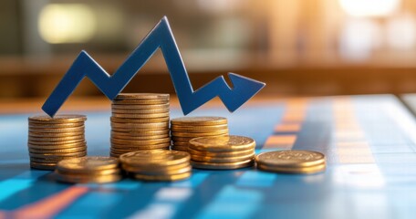 Financial Growth Symbolized by Coins and Arrows