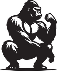 black and white cartoon illustration of a gorilla