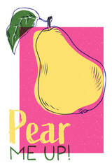 Yellow pear vintage poster design. Pear me up art risography style