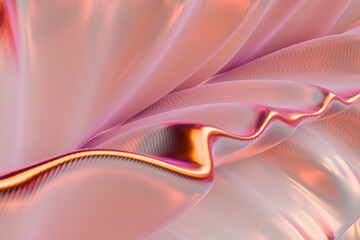 Abstract 3D render of elegant metallic waves in pink and gold tones