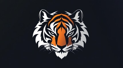 Tiger head graphic design, bold and stylized, dark background, for print or web