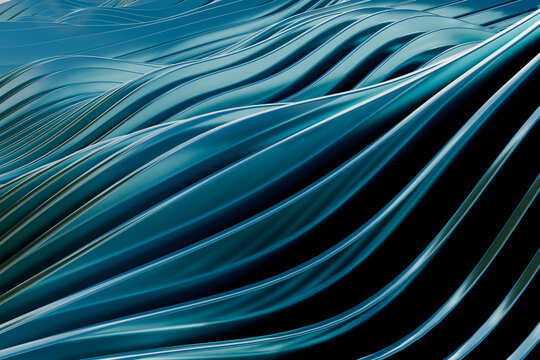 Abstract digital rendering of blue metallic waves as a modern background