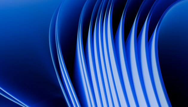 Fototapeta Abstract 3D render with blue curved geometric shapes and smooth texture