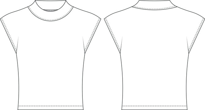 round nek crew neck high neck cap sleeve fit sport elastic tshirt tee blouse top template technical drawing flat sketch cad mockup fashion woman design style model 
