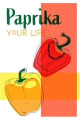 Two paprika bell peppers vintage poster design. Paprika your life art risography style