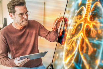 Doctor using augmented reality technology to analyze lung data