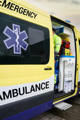 Emergency Ambulance with Medical Equipment and Paramedic Ready for Action