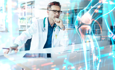 Doctor using augmented reality technology for medical analysis in an office