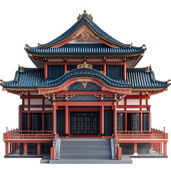 Fototapeta premium 3D front view illustration of a Sumo Hall Ryogoku Kokugikan Japan monument isolated on a white transparent background