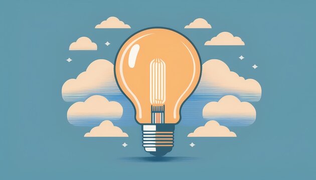 Energy, minimalist illustration of a light bulb with cloud pattern