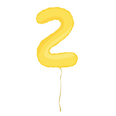 Naklejka premium Yellow inflatable foil balloon icon. Party decoration figure. Glossy golden 2 two number isolated on white background. Vector