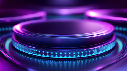 3d rendering of purple and blue abstract geometric background. Scene for advertising, technology, showcase, banner, game, sport, cosmetic, business, metaverse. Sci-Fi Illustration. Product display