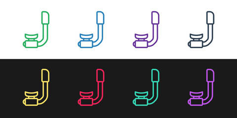 Set line Snorkel icon isolated on black and white background. Diving underwater equipment. Vector