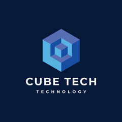 Blue Red Cube Dimensional Modern Company Logo