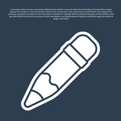 Blue line Pencil with eraser icon isolated on blue background. Drawing and educational tools. School office symbol. Vector