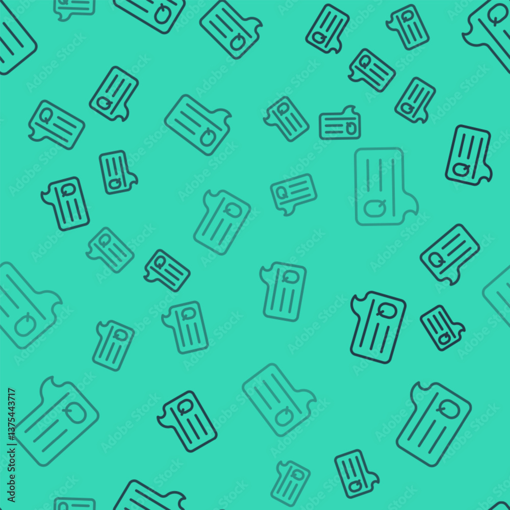 Poster black line speech bubbles with question icon isolated seamless pattern on green background. faq sign