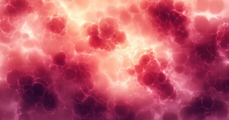 Abstract Microscopic Cellular Pattern in Soft Pink and Red Hues Bioluminescent Effect in Biology and Health Care Research