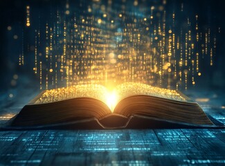 A book with a glowing light on the pages