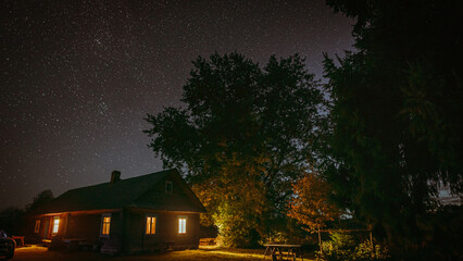 Natural Sky Background Over Rural Old House Countryside Landscap