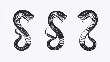 Naklejka premium Three cobra silhouettes, design elements, isolated background, tattoo ideas