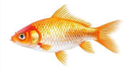 Fototapeta premium Bright Orange and White Goldfish on White Background