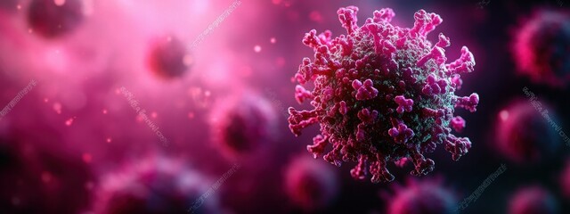 Hyper-realistic 3D Rendering of Virus Particle with Magenta and Crimson Background