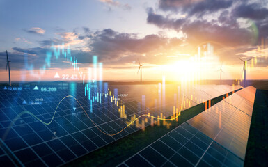 Increase in electricity prices on the world market. Green energy in full development.Investment finance chart,stock market business and exchange financial growth graph. 