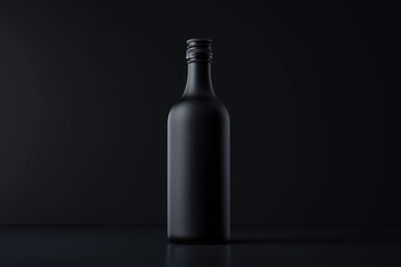 Minimalistic Matte Black Beer Bottle Mockup on Dark Background 3D Rendering