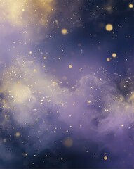 Fototapeta premium A softly blurred cosmic mist background with deep navy blues, soft gold gradients, and hints of ghostly lavender